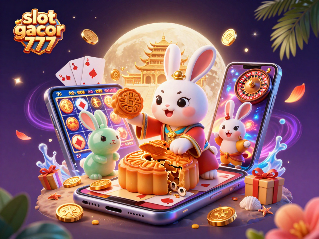 Experience slot gacor 777 with a dynamic scene featuring a moon rabbit and vibrant casino elements.