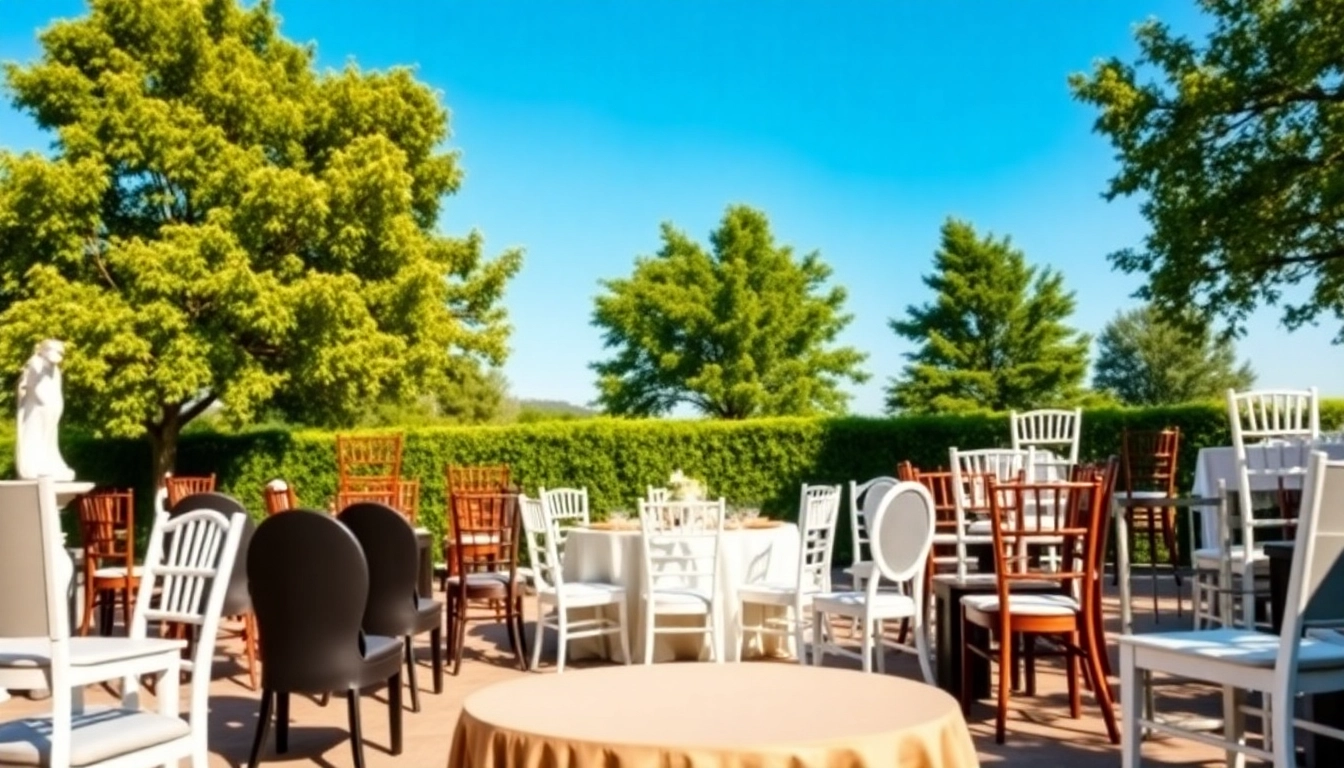 Explore stylish Chair Rentals displayed in an elegant outdoor setting with diverse designs.