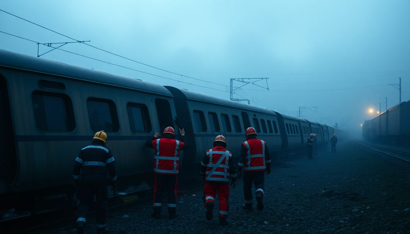 Rescue workers responding to the spain train crash, highlighting urgency and chaos in the scene.