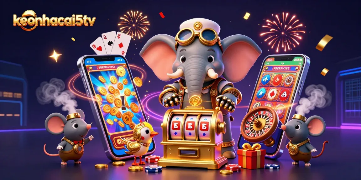 Experience excitement with keonhacai5tv at a vibrant steampunk casino scene.