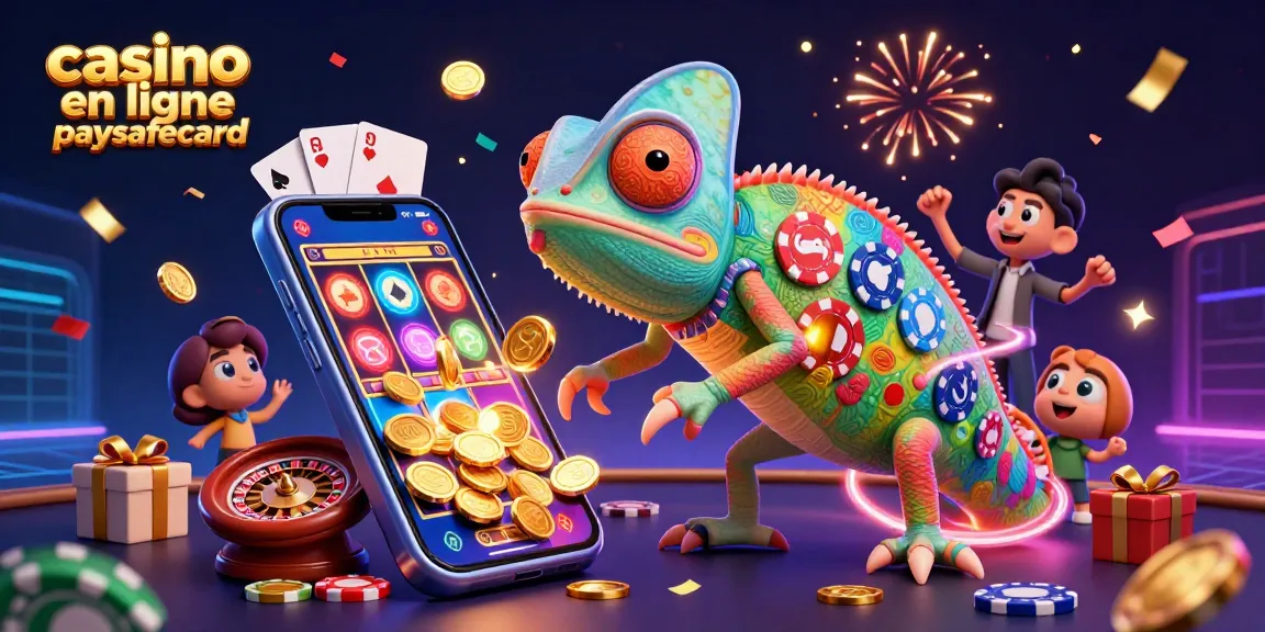 Vivez l'expérience du casino en ligne paysafecard avec cette illustration dynamique et colorée.