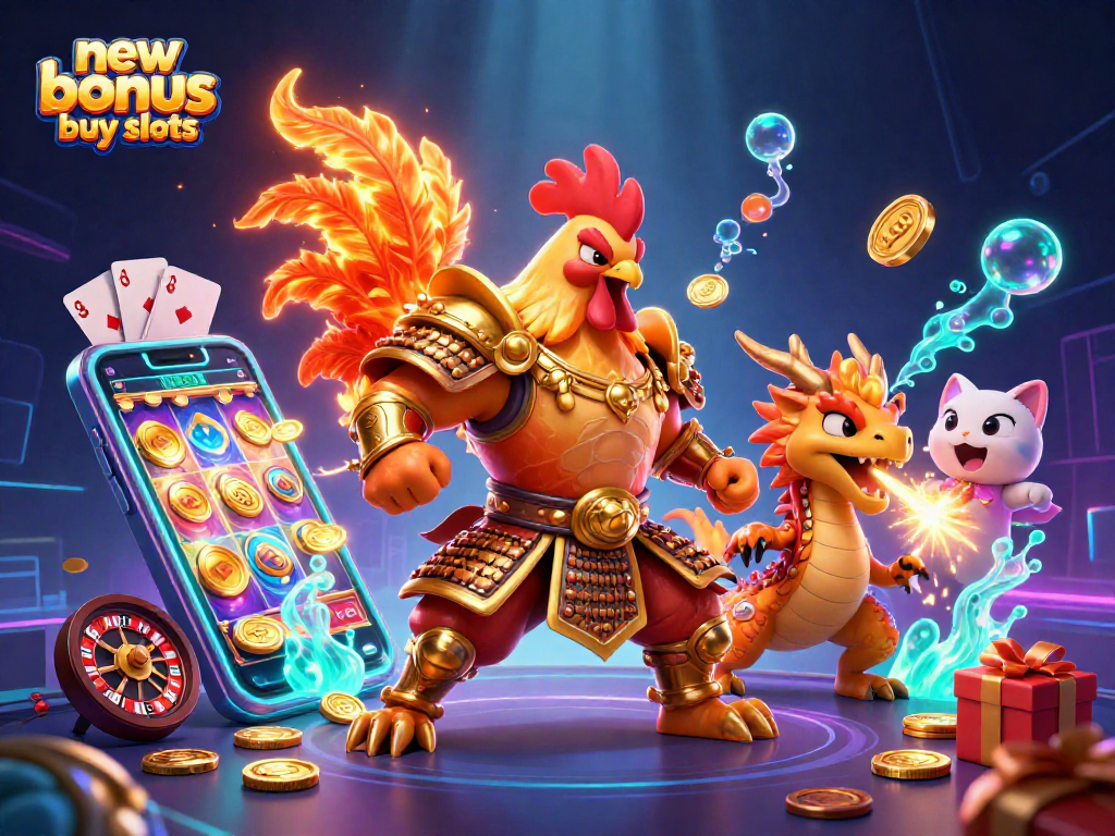 Engage with new bonus buy slots featuring a rooster warrior, dragon hatchling, and casino elements.