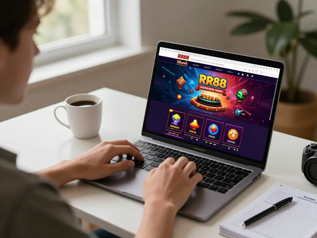 Engaged player exploring gaming options at https://rr88k1.com/ during a cozy online casino session.