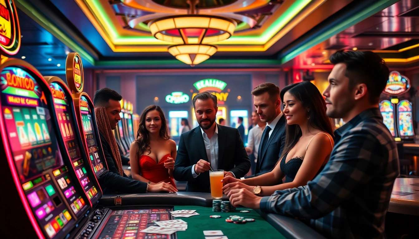 Experience the thrill of Non Uk Casino 2025 with vibrant gaming machines and engaging players in a lively casino.