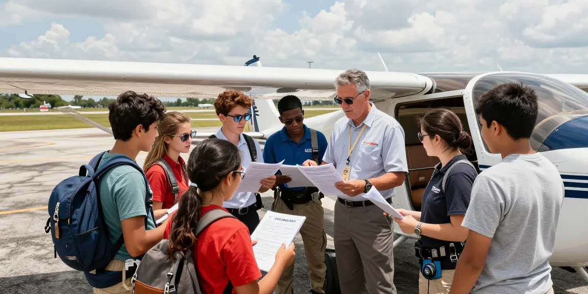 Students and instructor at Pray Aviation Milton FL engaging in flight training preparations with aircraft.