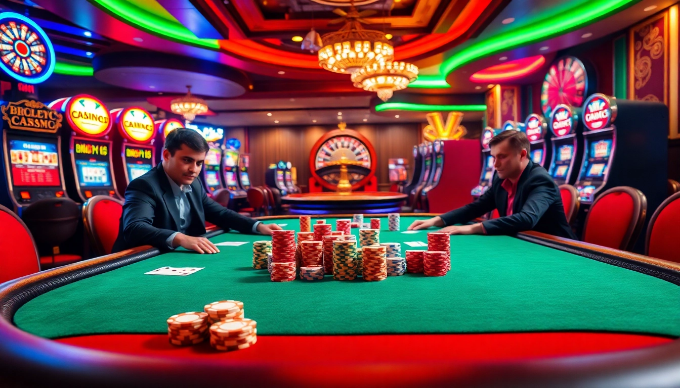 KPI4D poker players strategizing at a vibrant casino table with colorful chips.