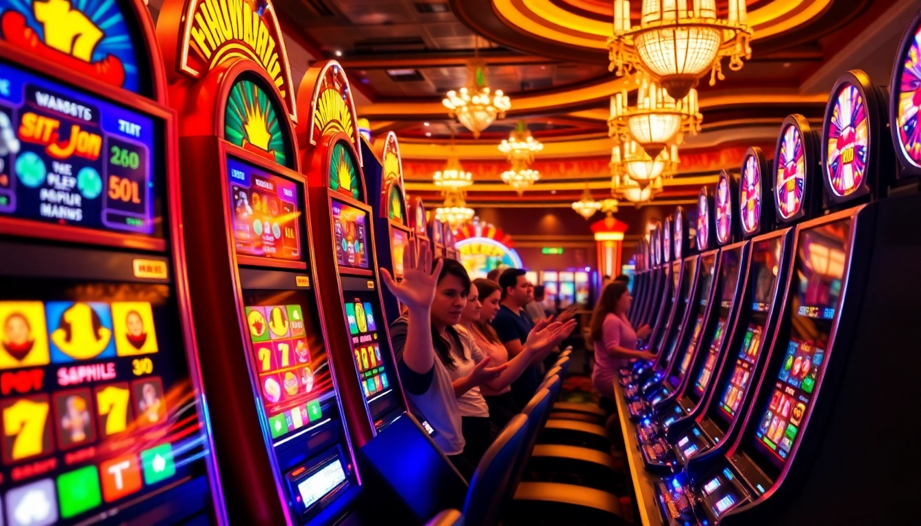 Permainan slot interwin yang menarik di kasino dengan mesin cerah dan sukacita pemain.