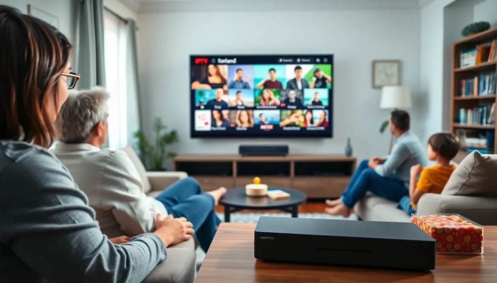 Enjoying iron iptv with family in a cozy living room setting, emphasizing IPTV interaction.