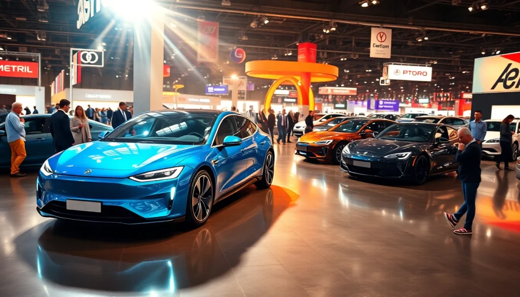 Engaging Auto Cars Show with sleek vehicles and enthusiastic attendees at a vibrant exhibition.