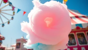 Maak wafel katoen in een levendige carnavalsetting vol kleur en energie.