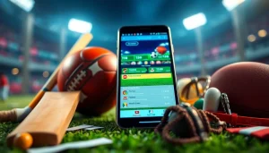 Showcasing sports betting apps India on a smartphone with sports memorabilia in a vibrant setting.