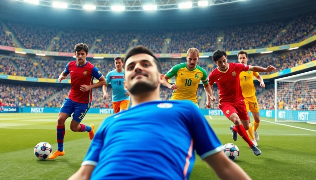 Showcase of a soccer team kit in action during a match, highlighting vibrant colors and energy.