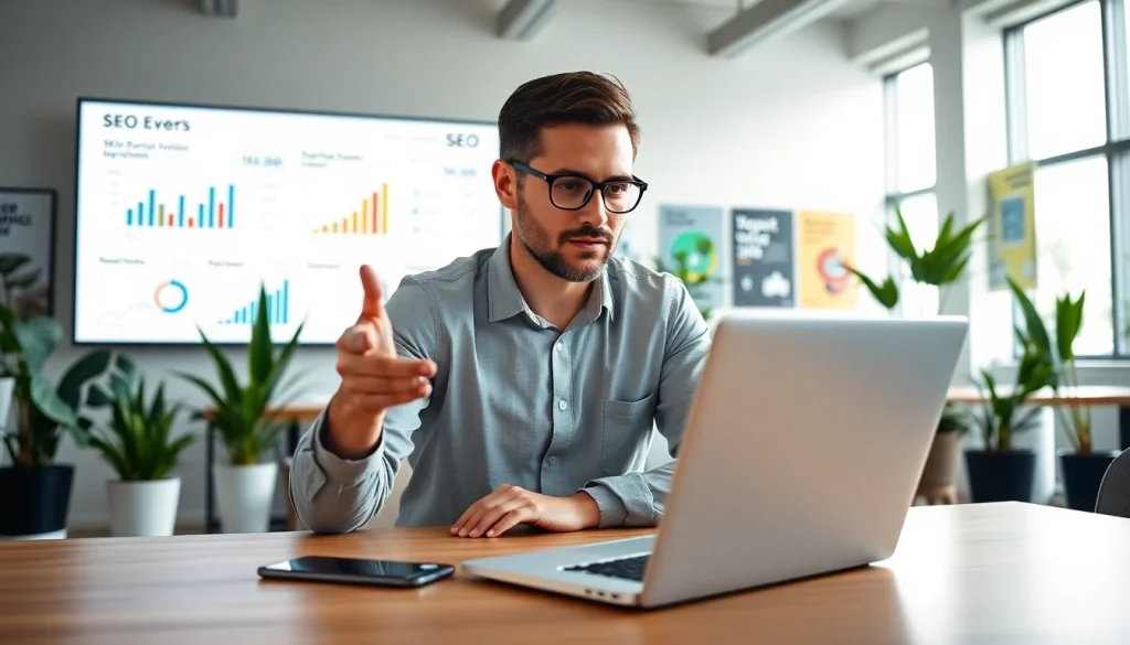 Expert analyzing professional SEO Malaysia metrics in a modern office environment.