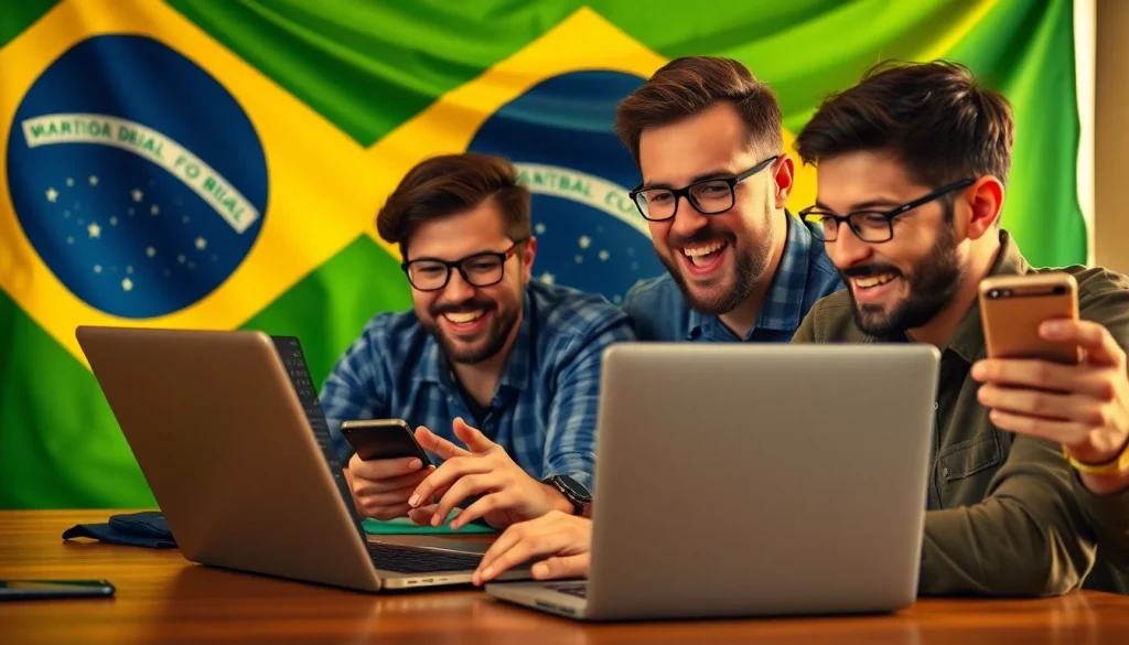 Discover best sports betting sites in Brazil through an interactive sports betting scene showcasing engaged bettors.