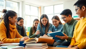 Students collaborating in an engaging learning environment showcasing Education through interactive activities.