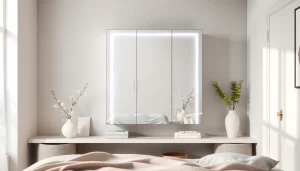 Der sonni Spiegelschrank mit moderner LED-Beleuchtung im Bad zeigt elegantes Design und nützliche Funktionen.