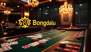 Bongdalu showcases an exciting casino scene with betting tables and poker elements, highlighting the thrill of online gambling.
