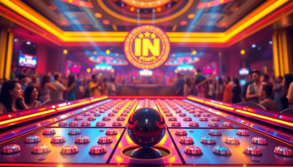 Berpartisipasi dalam permainan situs plinko dengan papan yang cerah dan penuh warna.