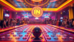 Berpartisipasi dalam permainan situs plinko dengan papan yang cerah dan penuh warna.