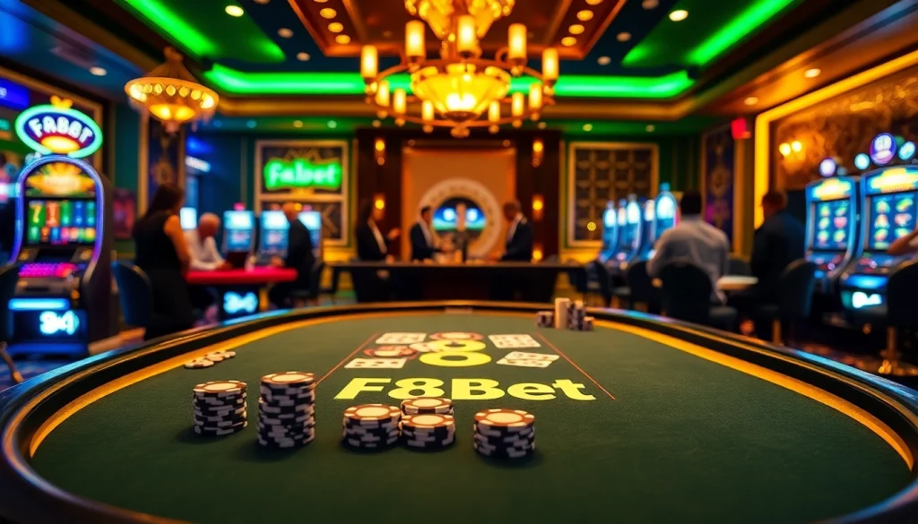 Experience the thrill of poker at F8Bet's luxury casino tables with exciting gameplay and vibrant ambiance.