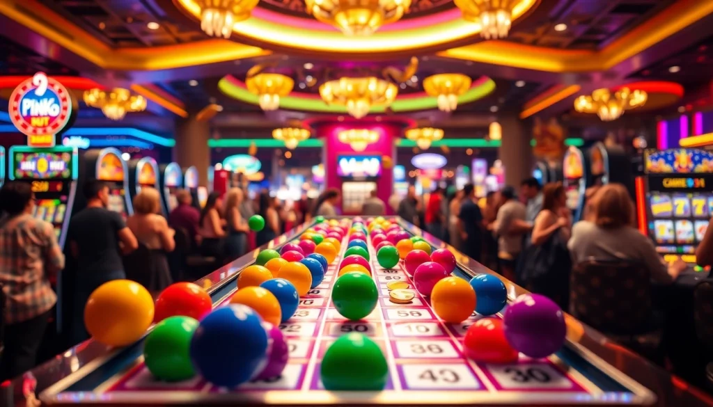 Mengundang pemain dengan plinko slot yang dinamis dan berwarna-warni di latar belakang kasino.