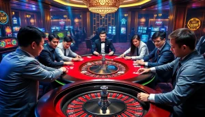 Experience the excitement of QQ88 at a vibrant casino with poker tables and thrilling gameplay.