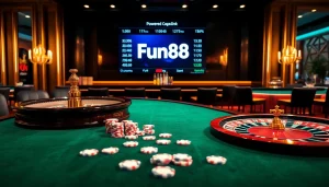 Engaging casino scene showcasing the Fun88 link with roulette wheel and betting options.