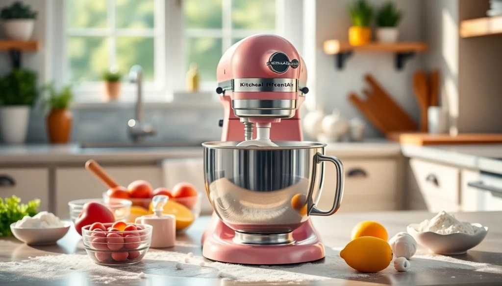 Prepare delicious recipes with a KitchenAid mixer NZ prominently displayed in a cozy kitchen setting.