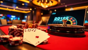 Experience high-stakes play at RR88 online casino with vibrant poker chips and engaging gameplay.