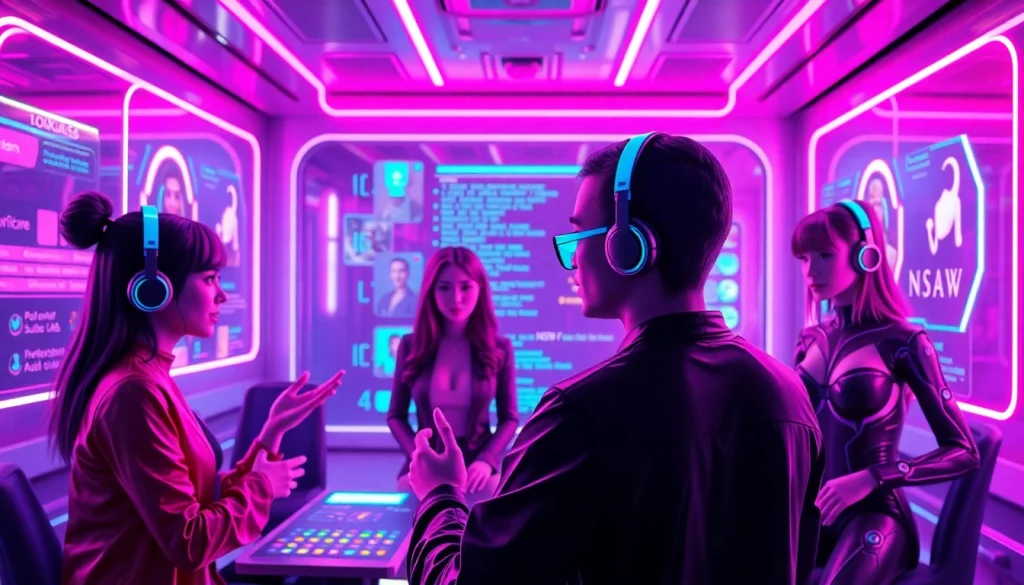 Engaging scene showcasing users interacting with NSFW character AI in a vibrant digital chat environment.