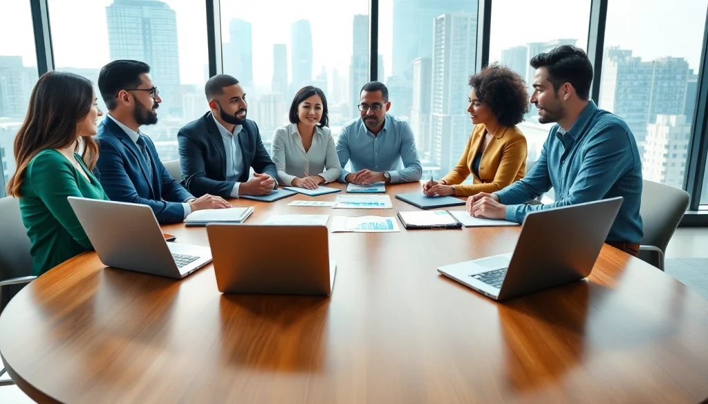 Engaging discussion among leaders on growth strategy trends in a modern office setting.