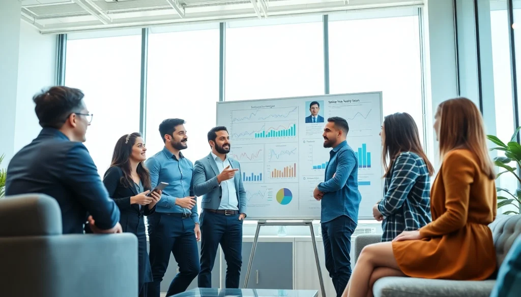 Find exciting sales jobs near me through professionals collaborating in a modern office.