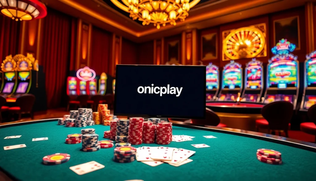 Experience the excitement of onicplay with vibrant casino tables and engaging slot machines.