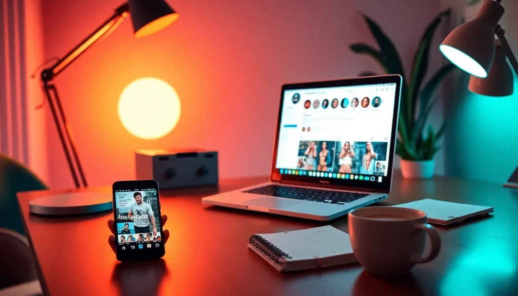 Find OnlyFans creators from Instagram in a stylish workspace featuring social media elements.