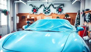 Enhance winter car protection Chattanooga with professional detailing tools and winter ambiance.