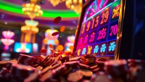 Experience thrilling wins at Onicplay with a glitzy slot machine and poker chips.