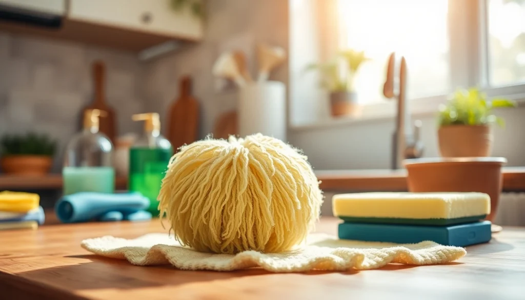 Clean kitchen loofah scrubber ready for sustainable cleaning tasks.