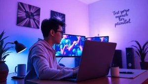 Vibrant NSFW AI image generator scene in a modern workspace