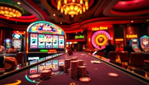 Rasakan sensasi slot depo 5rb di kasino mewah dengan mesin slot yang berwarna-warni dan pemain yang antusias.