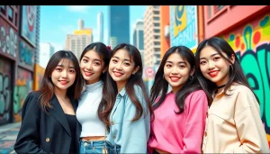 Four vibrant blackpink members showcasing their unique styles in an urban setting.