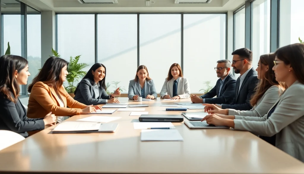 Collaborative meeting at an environmental law firm showcasing teamwork and professionalism.