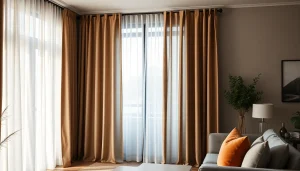 Verduisterende gordijnen in een moderne woonkamer met natuurlijk licht en stijlvolle details.