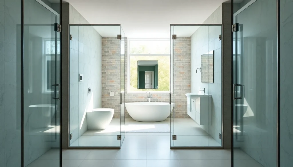 Stylish glass shower doors enhancing a modern bathroom space with elegance.