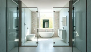 Stylish glass shower doors enhancing a modern bathroom space with elegance.