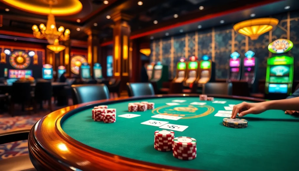 Experience sbobet login action at a luxurious casino poker table with vibrant chips and cards.