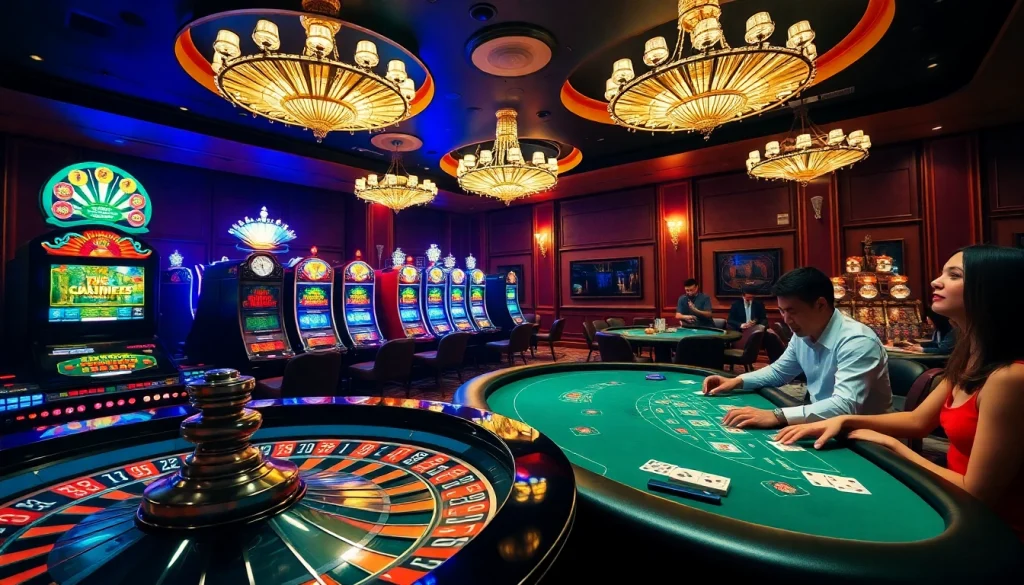 Exciting casino atmosphere showcasing roulette and poker at rr88 gratis, inviting players to join the fun.