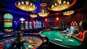 Exciting casino atmosphere showcasing roulette and poker at rr88 gratis, inviting players to join the fun.