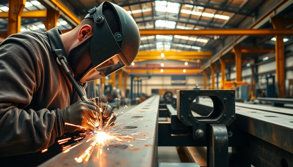 Craftsmen engaged in custom steel fabrication, showcasing expertise in a professional workshop.