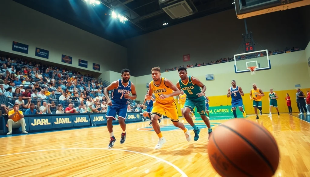 Watch ดูบาสสด with thrilling basketball action amidst enthusiastic fans.