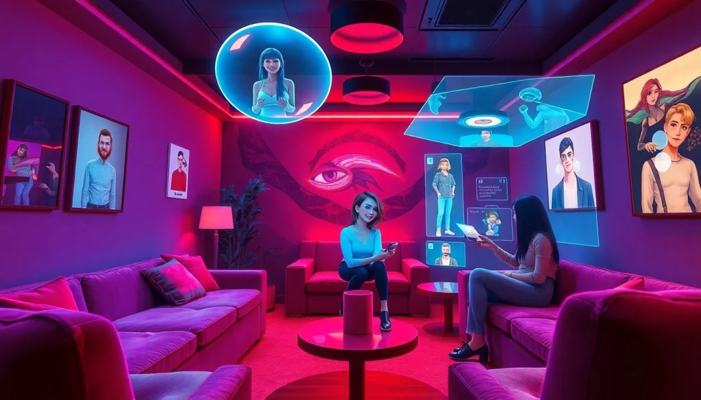 Engaging NSFW AI chatbot interaction scene in a cozy digital lounge.